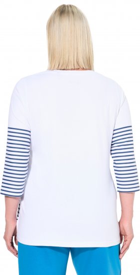 Ulla Popken Paper Boat Print 3/4 Sleeve Tee Snow White - T-shirt stampate da donna - 