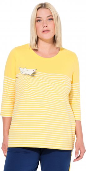 Ulla Popken Paper Boat Print 3/4 Sleeve Tee Sun Yellow - T-shirt stampate da donna - 