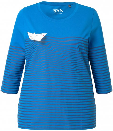 Ulla Popken Paper Boat Print 3/4 Sleeve Tee Pacific Blue - T-shirt stampate da donna - 
