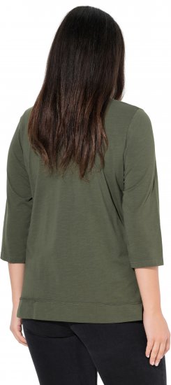 Ulla Popken Textured Lettering 3/4 Sleeve Tee Olive - T-shirt stampate da donna - 