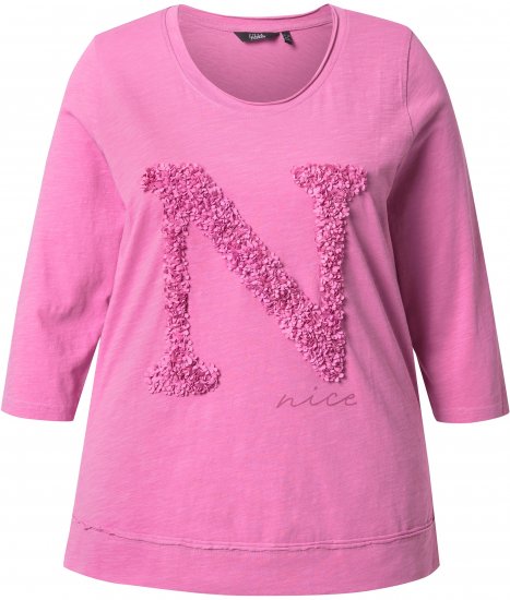 Ulla Popken Textured Lettering 3/4 Sleeve Tee Pink - T-shirt stampate da donna - 