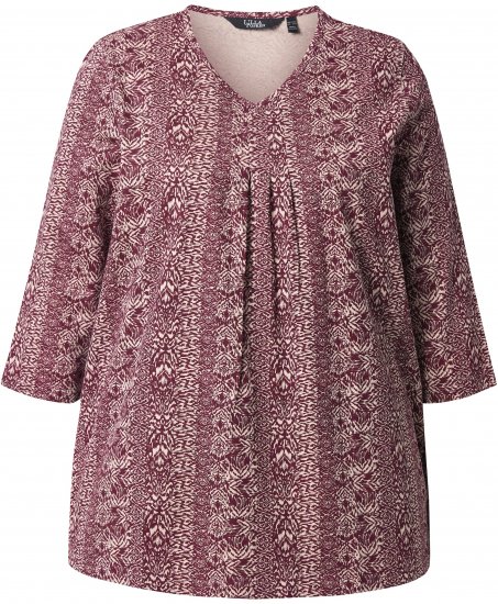 Ulla Popken Mixed Pattern Stripe 3/4 Sleeve Tee Dark Cherry Red - T-shirt - 