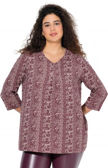 Ulla Popken Mixed Pattern Stripe 3/4 Sleeve Tee Dark Cherry Red - T-shirt - 