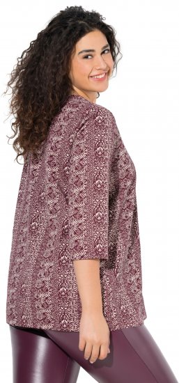 Ulla Popken Mixed Pattern Stripe 3/4 Sleeve Tee Dark Cherry Red - T-shirt - 