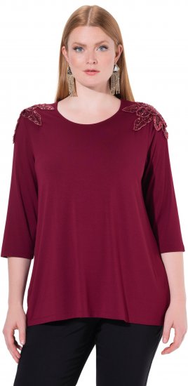 Ulla Popken Flower Epaulet 3/4 Sleeve Top Dark Cherry Red - T-shirt stampate da donna - 