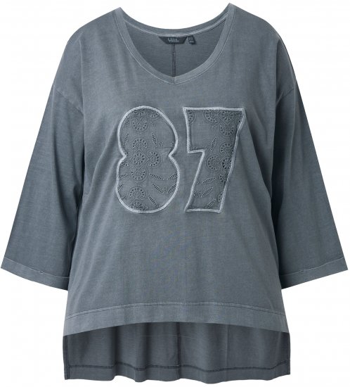 Ulla Popken 87 Applique Oversized Long Sleeve Tee Graphite Grey - T-shirt - 