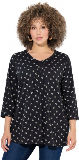 Ulla Popken Flower Print 3/4 Sleeve Tee Black - T-shirt - 