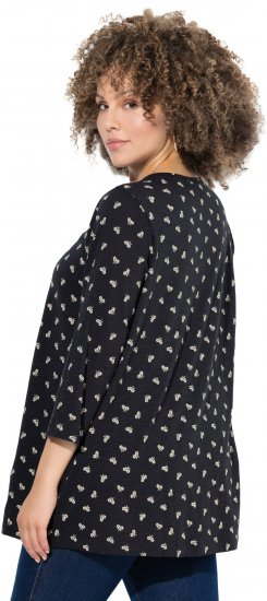 Ulla Popken Flower Print 3/4 Sleeve Tee Black - T-shirt - 