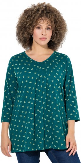 Ulla Popken Flower Print 3/4 Sleeve Tee Teal Green - T-shirt - 