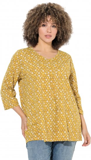 Ulla Popken Graphic Print Pleated 3/4 Sleeve Tee Mocha Brown - T-shirt - 