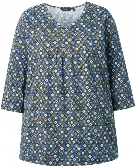 Ulla Popken Graphic Print Pleated 3/4 Sleeve Tee Atlantic Blue - T-shirt - 