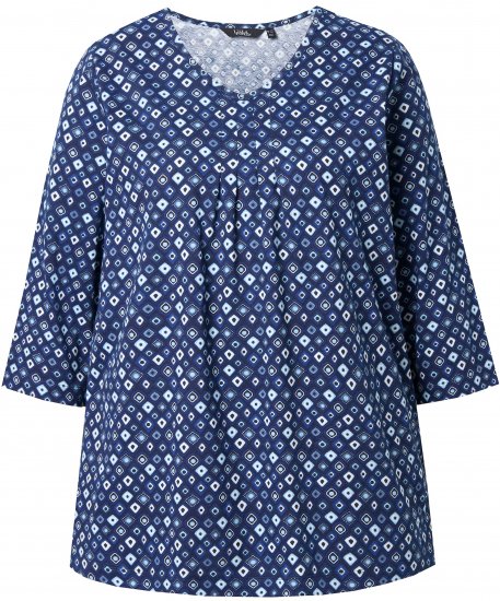 Ulla Popken Graphic Print Pleated 3/4 Sleeve Tee Blue - T-shirt - 
