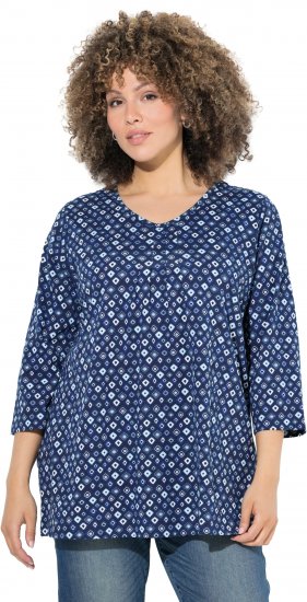 Ulla Popken Graphic Print Pleated 3/4 Sleeve Tee Blue - T-shirt - 