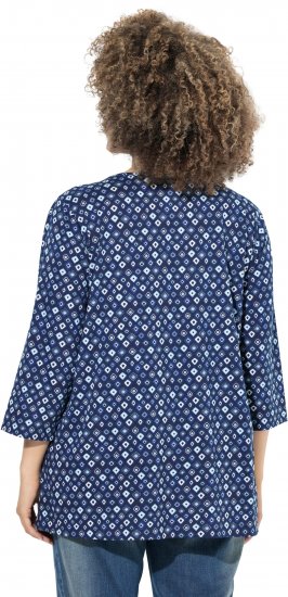 Ulla Popken Graphic Print Pleated 3/4 Sleeve Tee Blue - T-shirt - 