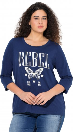 Ulla Popken Rebel 3/4 Sleeve Graphic Tee Ink Blue - T-shirt - 