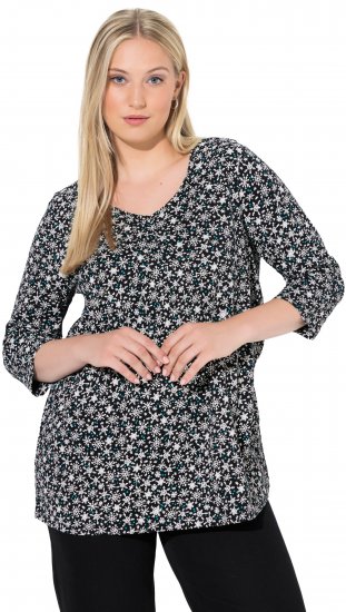 Ulla Popken Snowflake Print 3/4 Sleeve Tee Black - T-shirt - 
