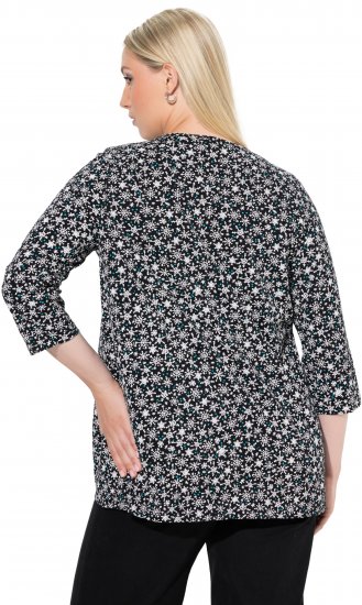 Ulla Popken Snowflake Print 3/4 Sleeve Tee Black - T-shirt - 