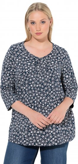 Ulla Popken Snowflake Print 3/4 Sleeve Tee Navy - T-shirt - 