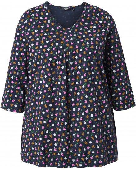 Ulla Popken Gingerbread Print 3/4 Sleeve Tee Navy - T-shirt - 