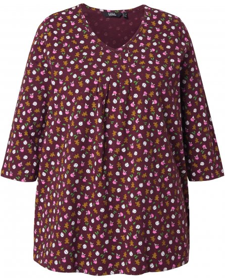 Ulla Popken Gingerbread Print 3/4 Sleeve Tee Plum - T-shirt - 
