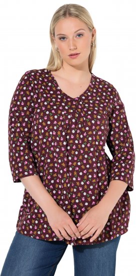 Ulla Popken Gingerbread Print 3/4 Sleeve Tee Plum - T-shirt - 