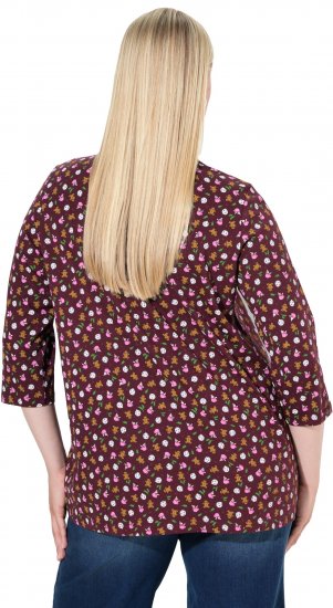 Ulla Popken Gingerbread Print 3/4 Sleeve Tee Plum - T-shirt - 