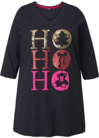 Ulla Popken Ho Ho Ho 3/4 Sleeve Graphic Tunic Tee Black - T-shirt - 