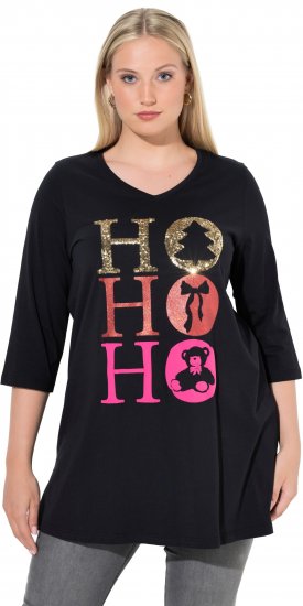 Ulla Popken Ho Ho Ho 3/4 Sleeve Graphic Tunic Tee Black - T-shirt - 