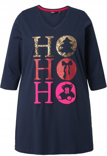 Ulla Popken Ho Ho Ho 3/4 Sleeve Graphic Tunic Tee Navy - T-shirt - 