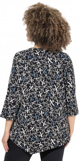 Ulla Popken Ribbon Print 3/4 Sleeve Asymmetric Tee Black - T-shirt stampate da donna - 