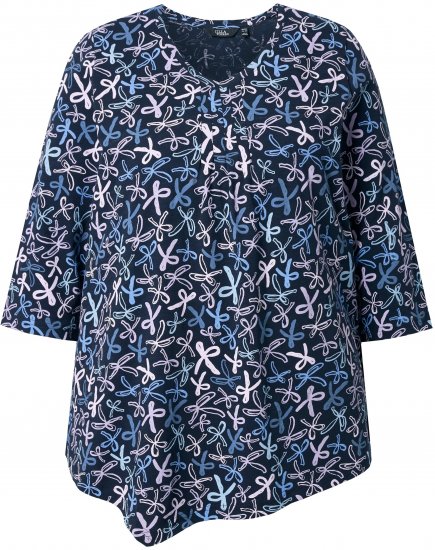 Ulla Popken Ribbon Print 3/4 Sleeve Asymmetric Tee Navy - T-shirt stampate da donna - 