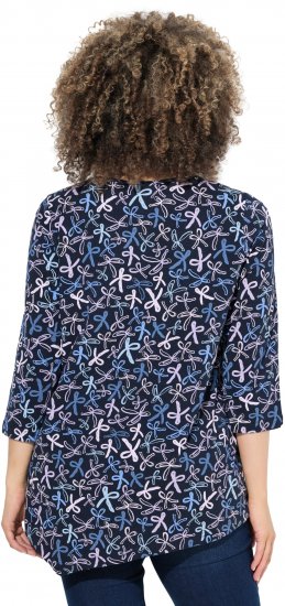 Ulla Popken Ribbon Print 3/4 Sleeve Asymmetric Tee Navy - T-shirt stampate da donna - 
