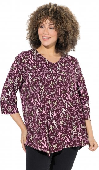 Ulla Popken Ribbon Print 3/4 Sleeve Asymmetric Tee Plum - T-shirt stampate da donna - 