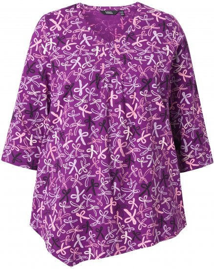 Ulla Popken Ribbon Print 3/4 Sleeve Asymmetric Tee Light Plum - T-shirt stampate da donna - 