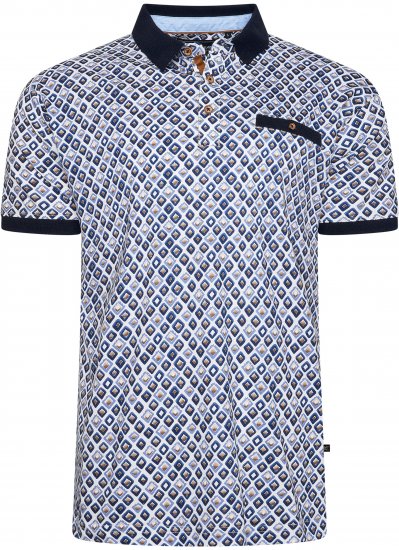 Kam Jeans 5526 AOP Diamond Jersey Polo with Contracts Collar/Cuffs Navy - Polo - Polo Uomo Taglie Forti