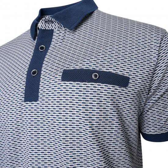 Kam Jeans 5528 AOP Print with Jacquard Collar/Cuffs Polo Navy - Polo - Polo Uomo Taglie Forti
