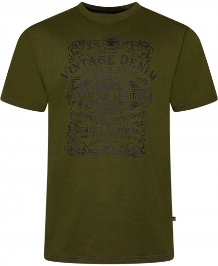 Kam Jeans 5786 Vintage Denim Print Tee Olive - Magliette - Magliette Uomo Taglie Forti