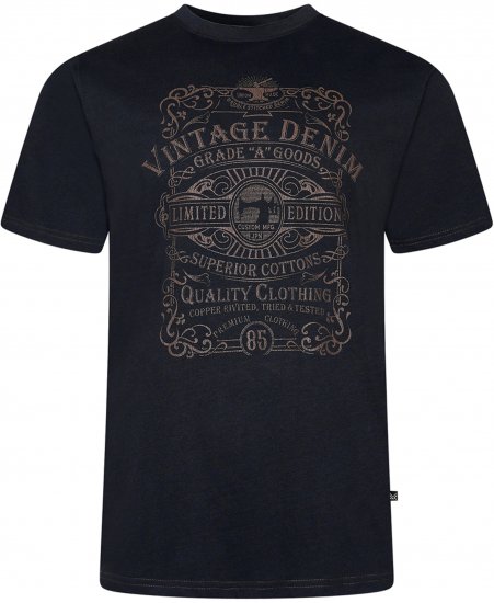 Kam Jeans 5786 Vintage Denim Print Tee Black - Magliette - Magliette Uomo Taglie Forti