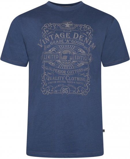 Kam Jeans 5786 Vintage Denim Print Tee Indigo - Magliette - Magliette Uomo Taglie Forti