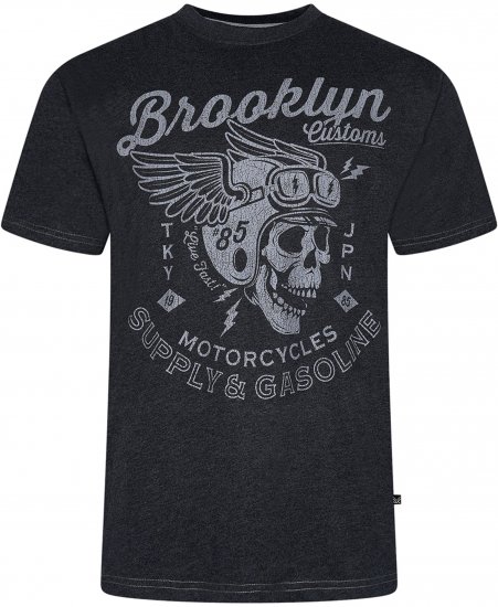 Kam Jeans 5788 Brooklyn Motorcycle Skull Print Tee Black - Magliette - Magliette Uomo Taglie Forti