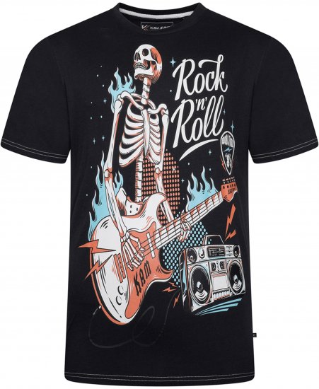 Kam Jeans 5791 Rock N Roll Skull Print Tee Black - Magliette - Magliette Uomo Taglie Forti