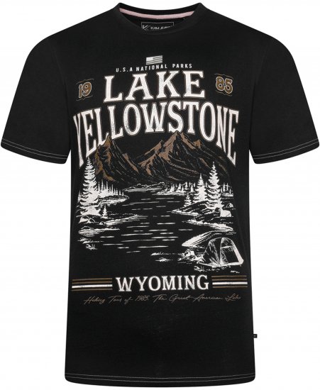 Kam Jeans 5792 Lake Yellowstone Print Tee Black - Magliette - Magliette Uomo Taglie Forti