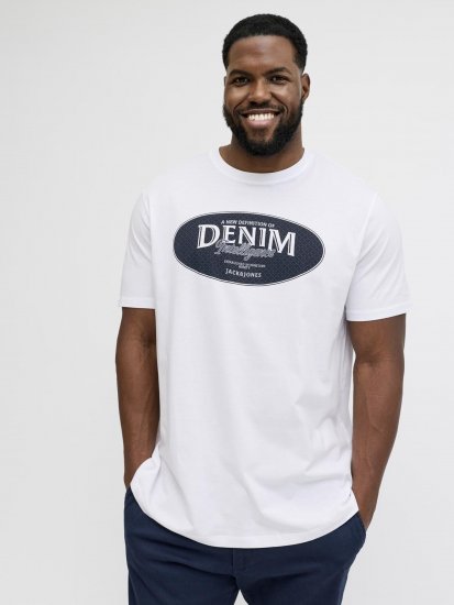 Jack & Jones Dover Denim O-Neck T-Shirt White - Magliette - Magliette Uomo Taglie Forti