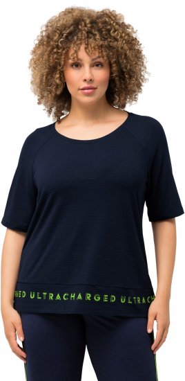 Ulla Popken Classic Fit Half-Sleeve Crew Neck T-shirt With Hem Inscription Navy Blue - T-shirt stampate da donna - 