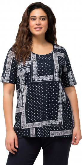 Ulla Popken Paisley A-Line Short Sleeve Tee Navy Blue - T-shirt stampate da donna - 
