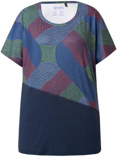 Ulla Popken Quick Drying Geometric Print Short Sleeve Tee Navy Blue - T-shirt stampate da donna - 