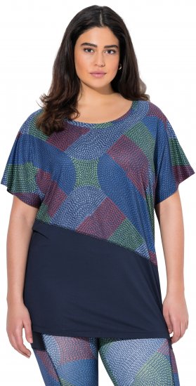 Ulla Popken Quick Drying Geometric Print Short Sleeve Tee Navy Blue - T-shirt stampate da donna - 
