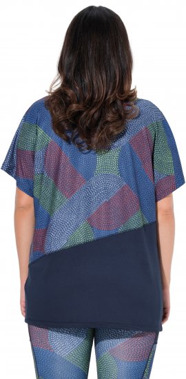 Ulla Popken Quick Drying Geometric Print Short Sleeve Tee Navy Blue - T-shirt stampate da donna - 