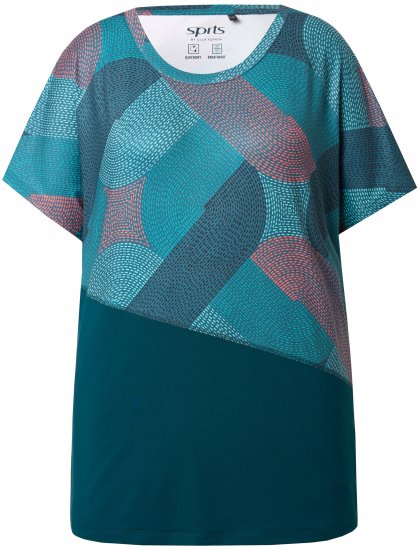 Ulla Popken Quick Drying Geometric Print Short Sleeve Tee Dark Petrol - T-shirt stampate da donna - 