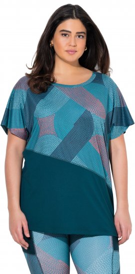 Ulla Popken Quick Drying Geometric Print Short Sleeve Tee Dark Petrol - T-shirt stampate da donna - 